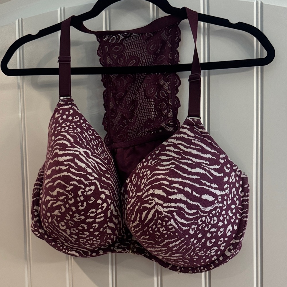 Cacique Lace Back Bra - Burgundy Zebra Print